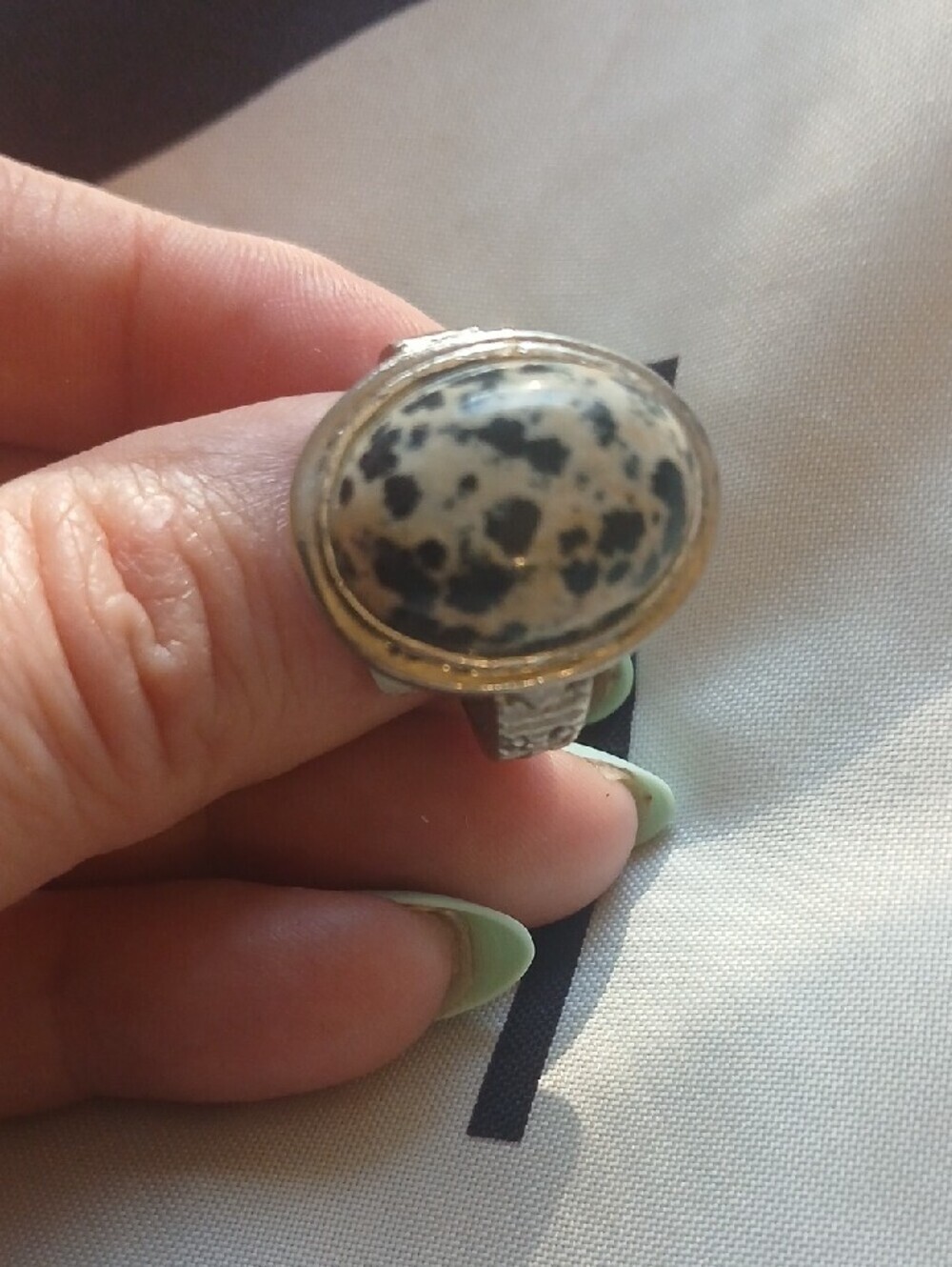 Dalmation Agate Ring In Silver Band Size 7.5/8
